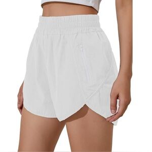 White Athletic Running Shorts with Zipper Pocket – Women’s Medium